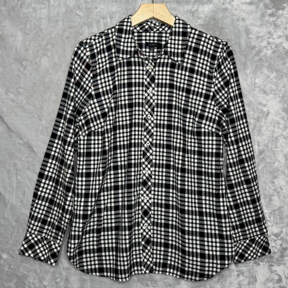 Talbots Tops - Talbots Shirt Womens Medium Black White Plaid Button Front Long Sleeve Cotton